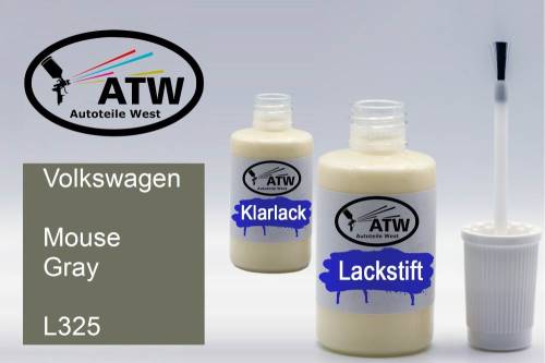 Volkswagen, Mouse Gray, L325: 20ml Lackstift + 20ml Klarlack - Set, von ATW Autoteile West.